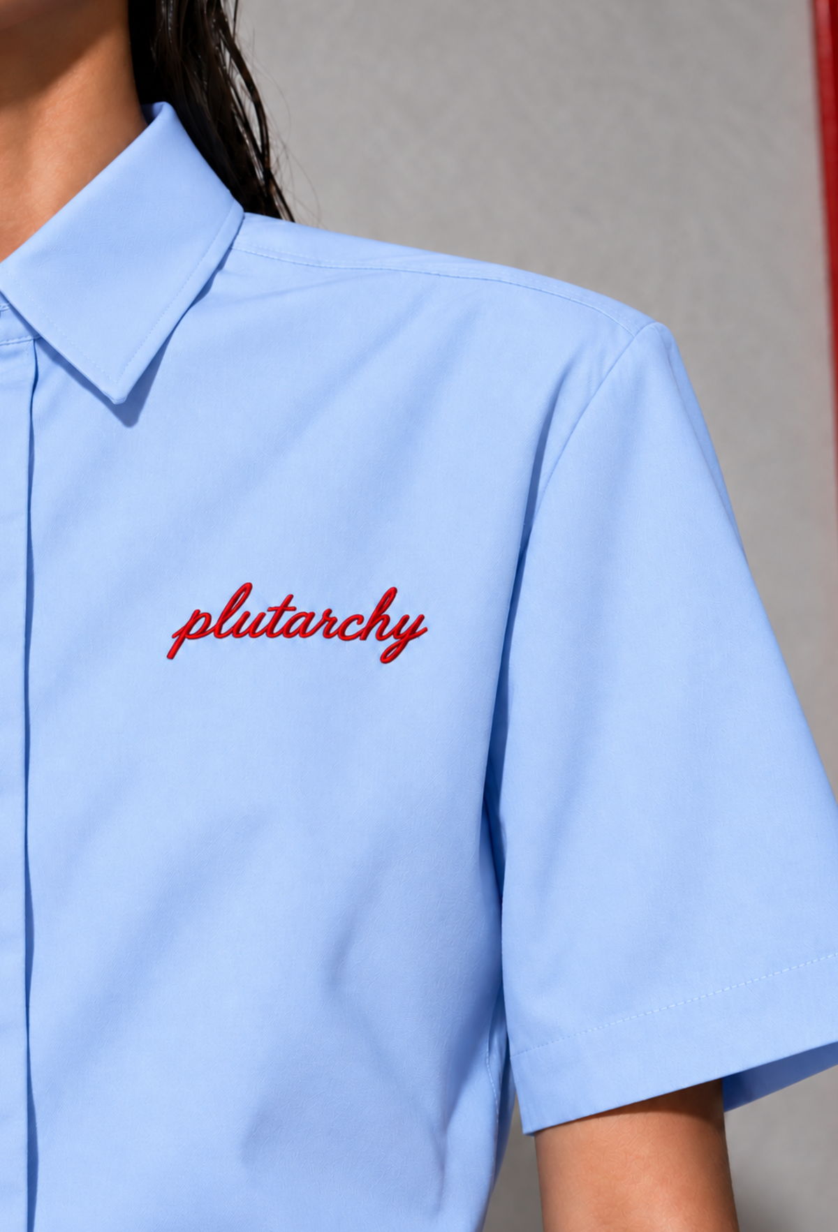 BLUE SHOULDER PAD SHIRT