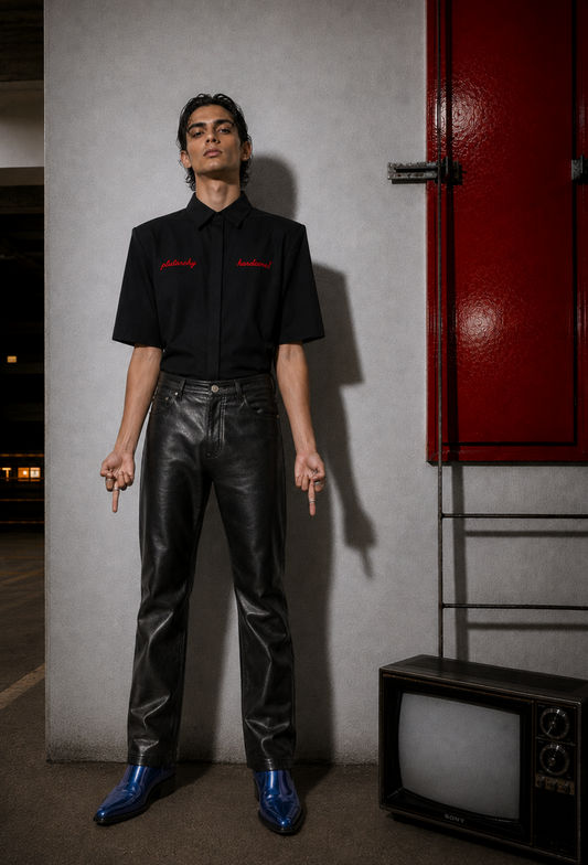 BLACK SHOULDER PAD SHIRT