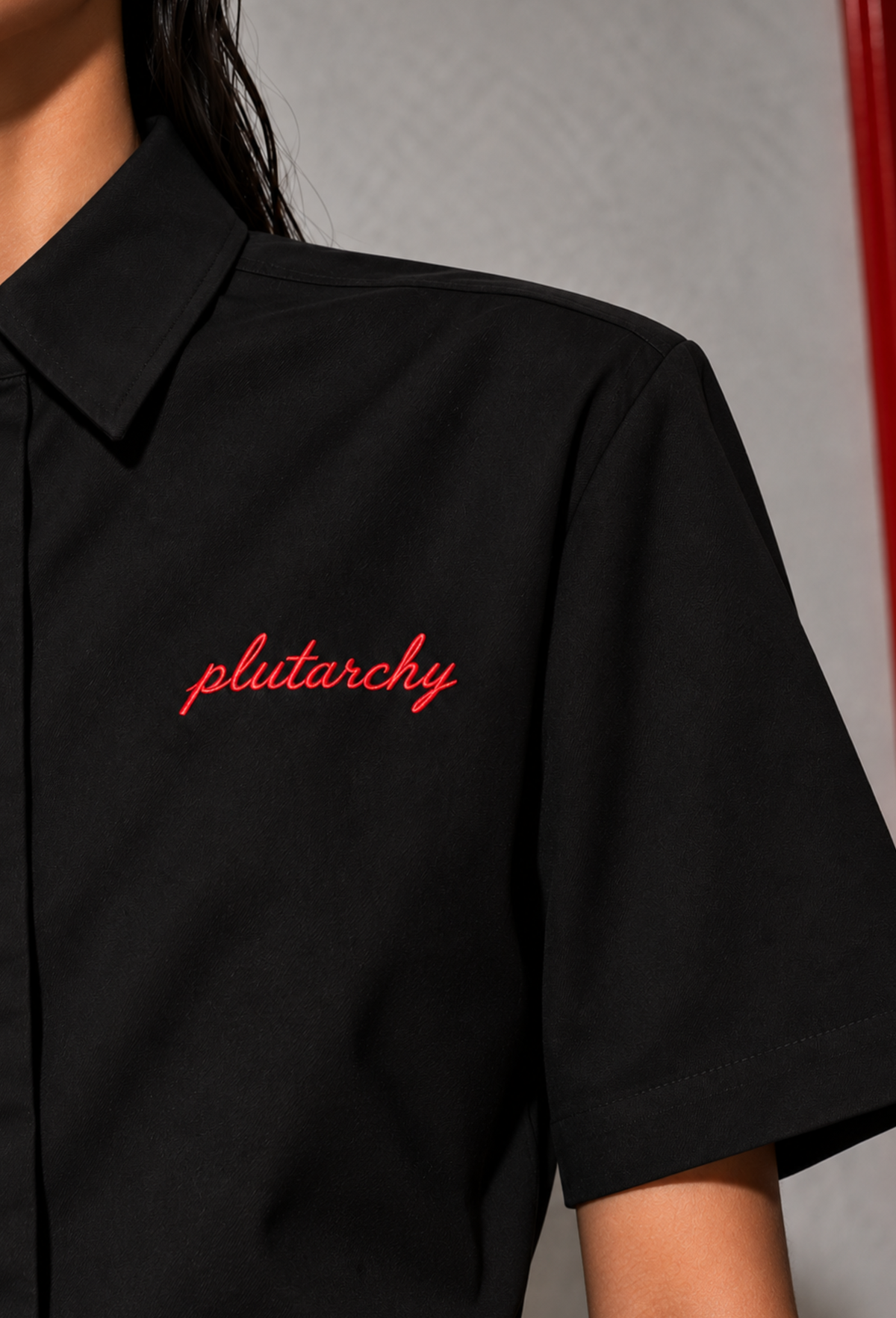 BLACK SHOULDER PAD SHIRT