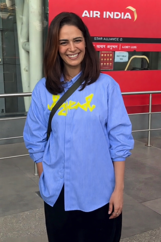 MONA SINGH IN PINSTRIPE LEGEND SHIRT