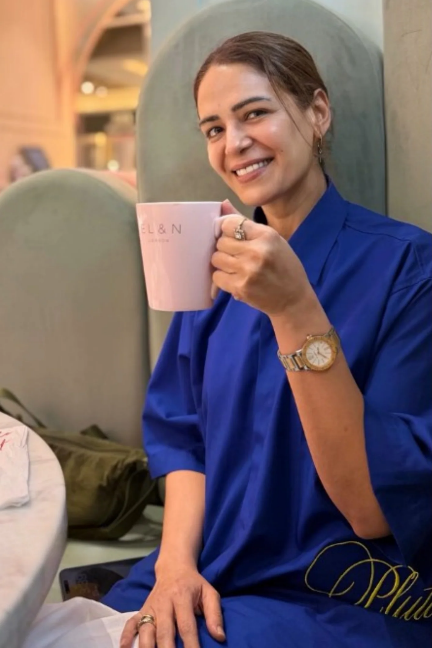 MONA SINGH IN BLUE LUXE SHIRT